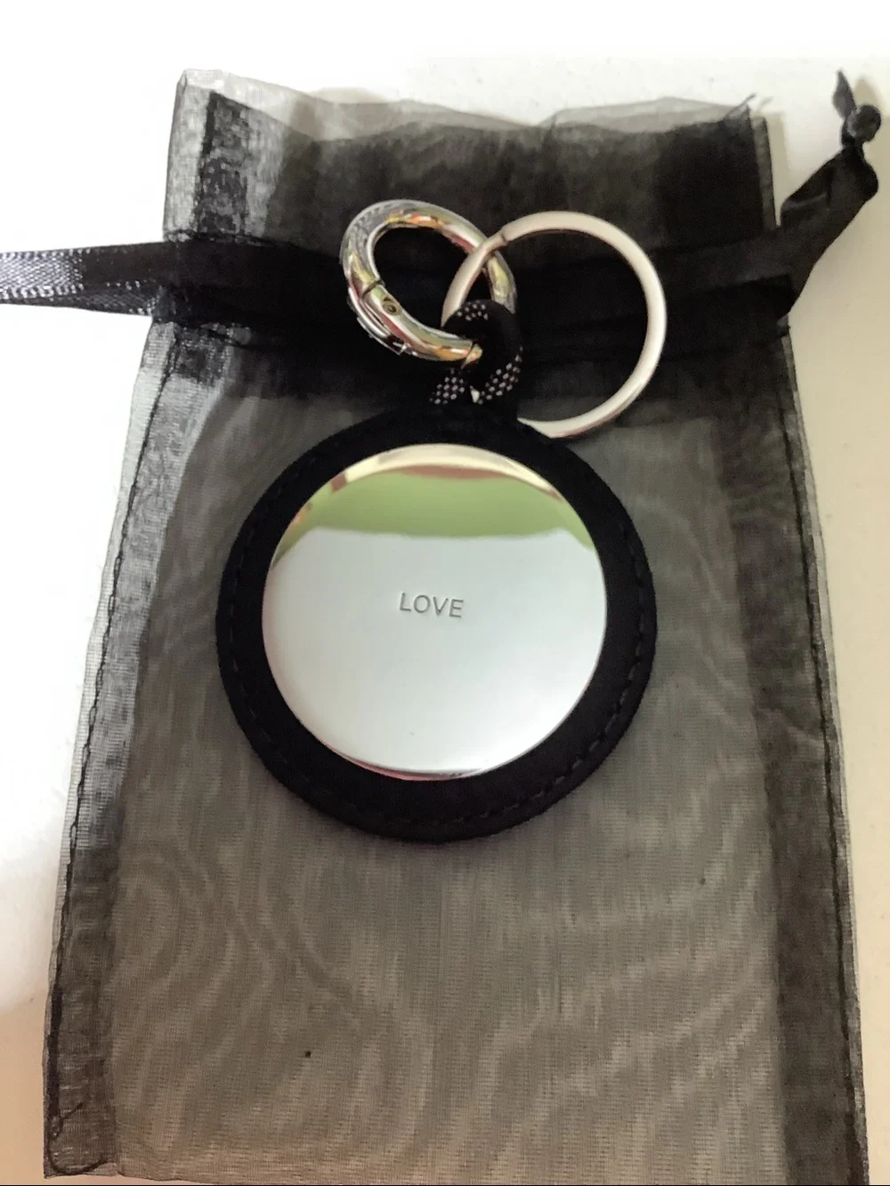 Lululemon black and silver logo Love keychain, new without tags